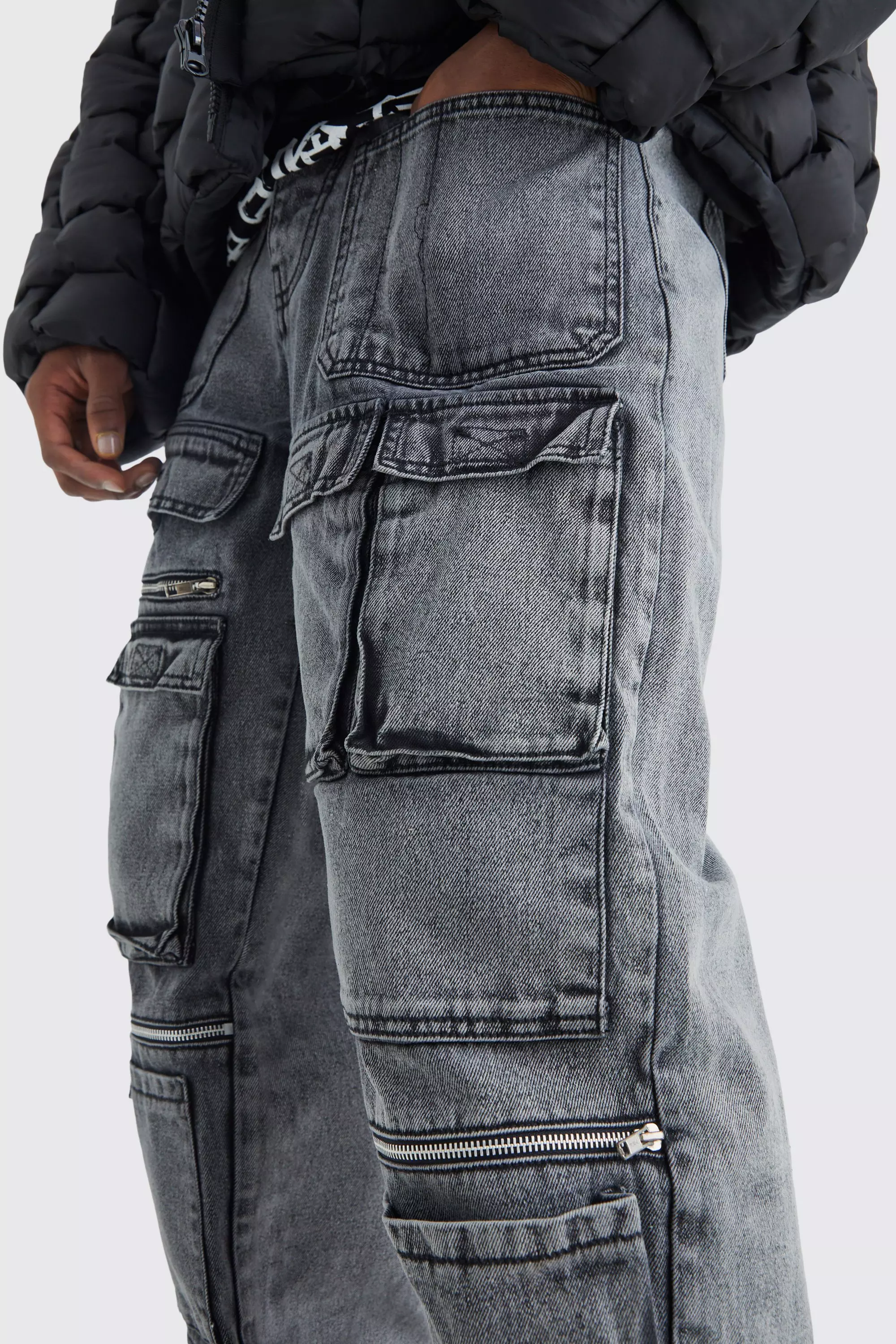 Baggy Rigid Multi Pocket Cargo Jeans | boohooMAN USA